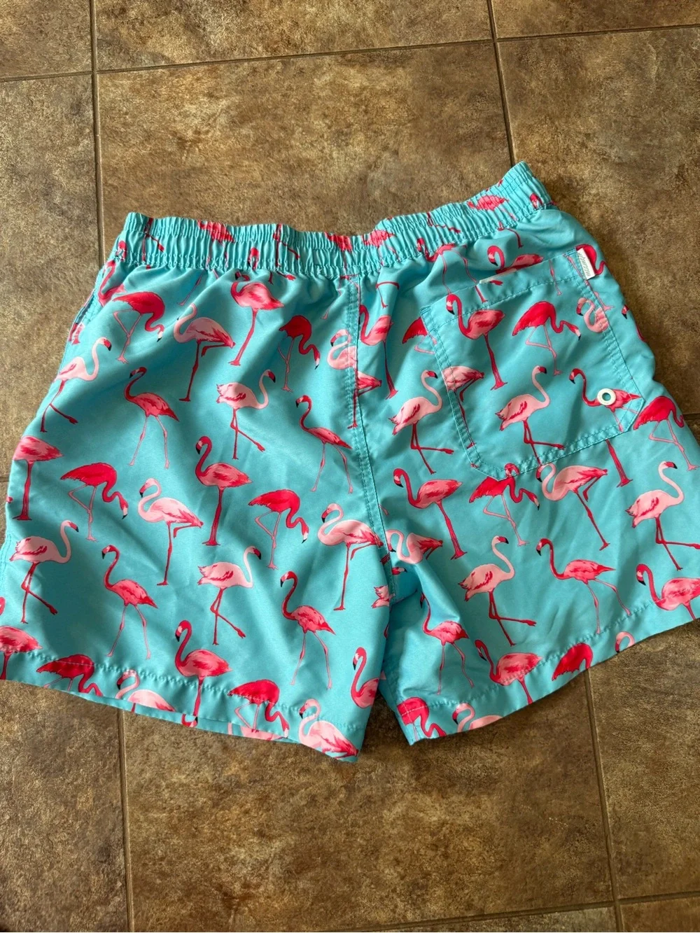Mens Flamingo Print Swim Trunks -  Size medium